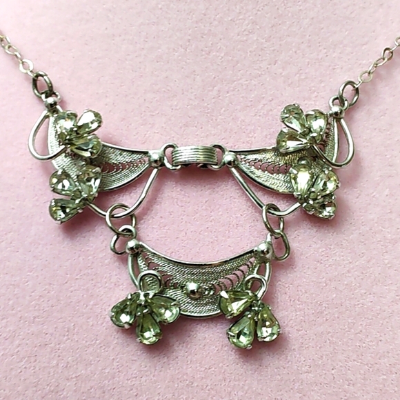 Vintage ESPO Sterling Silver Filigree Rhinestone Necklace 21" - Picture 8 of 13